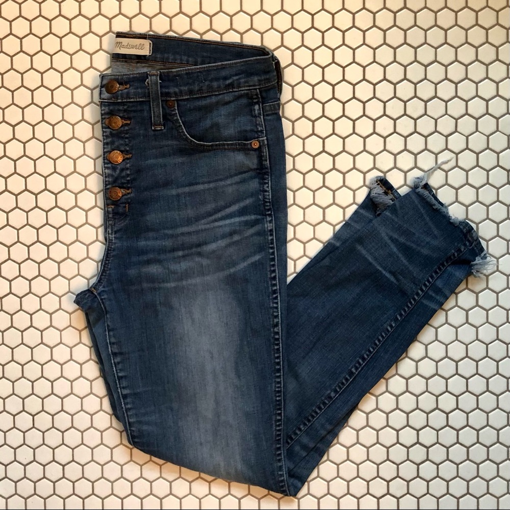 10" High Rise Skinny Jeans: Chewed-Hem Edition